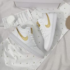 Nike Jordan 1 Low White Metallic Gold - Jordan Swoosh Vàng