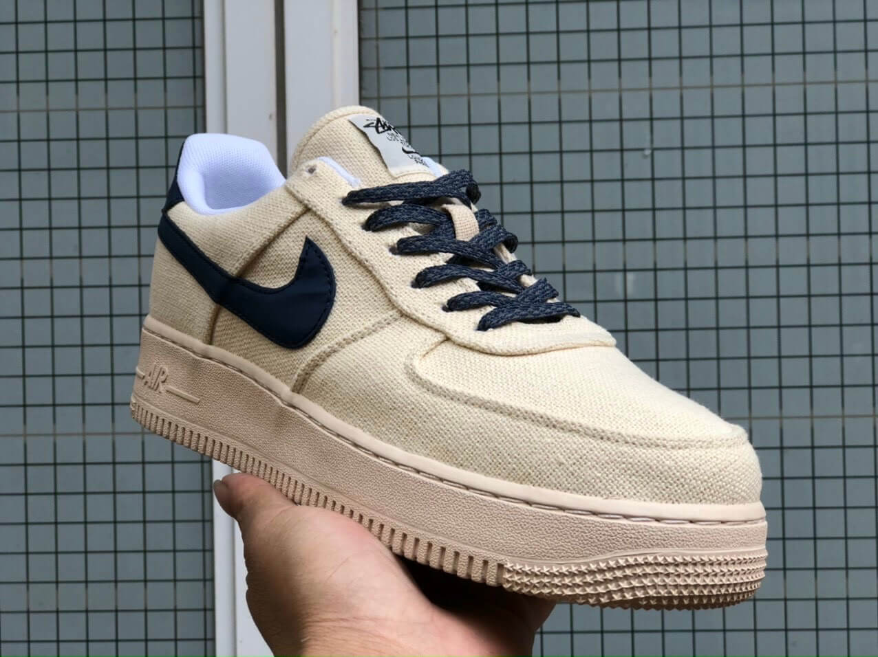 Giày AF1 Sữa Nâu Logo Navy Giày AF1 Sữa Nâu Logo Navy