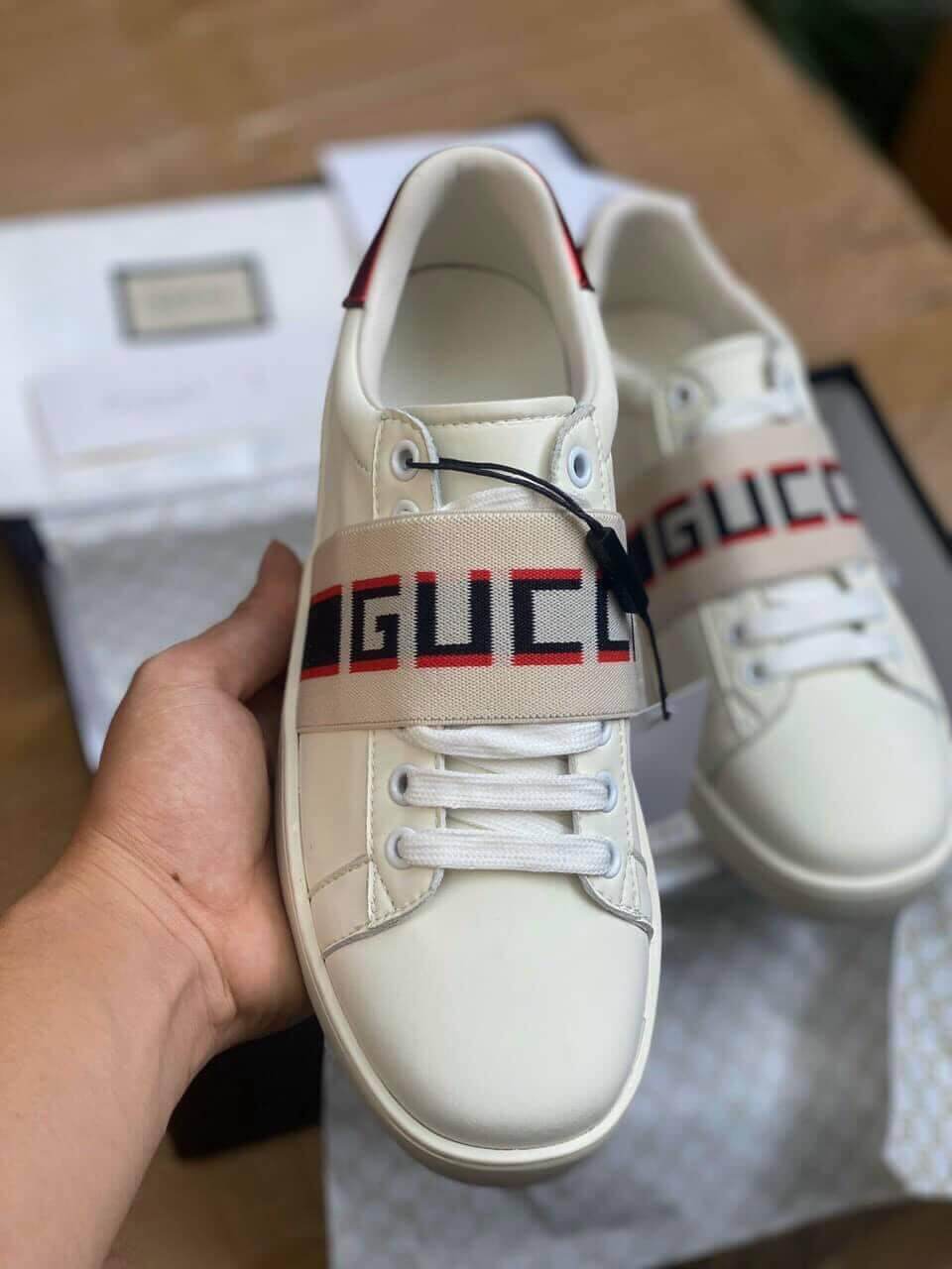 Giày Gucci ACE Stripe Leather 'White Red Black'