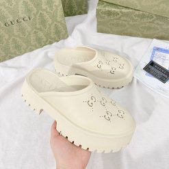 Dép Gucci Platform Perforated G Sandal Cream