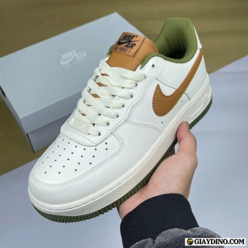 Giày Nike AF1 Trắng Nâu Xanh Rêu