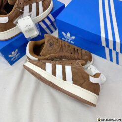 Giày Adidas Campus Nâu Sọc Trắng Da Lộn