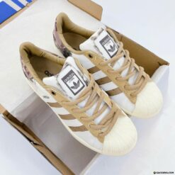 Giày Adidas Superstar White Brown Gót Loang