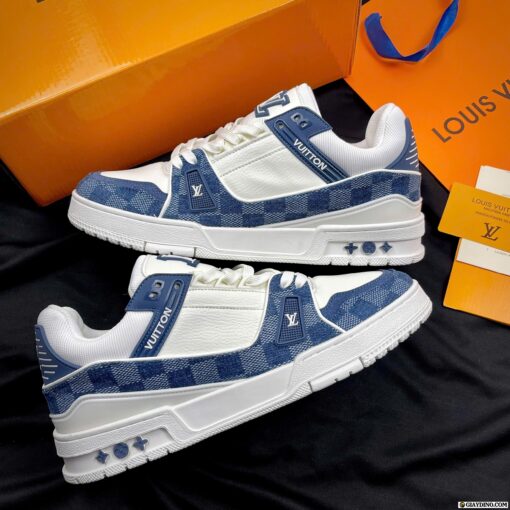 Giày Louis Vuitton LV Trainer Denim White Blue