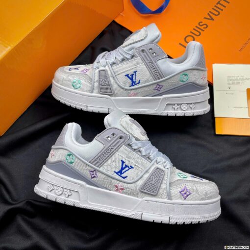 Giày Louis Vuitton LV Trainer Trắng Xám