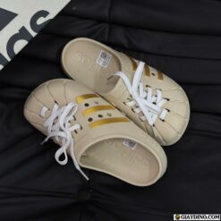 Dép Adidas Adilette Clogs Gold Metallic Nâu Kem