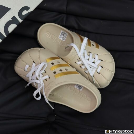 Dép Adidas Adilette Clogs Gold Metallic Nâu Kem