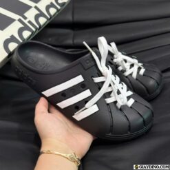 Dép Sục Adidas Adilette Clogs Đen Sọc Trắng Cột Dây Like Auth