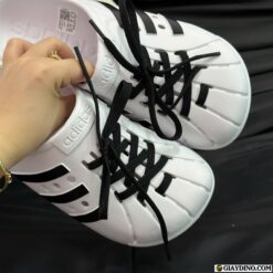 Dép Sục Adidas Adilette Clogs White Black Trắng Cột Dây