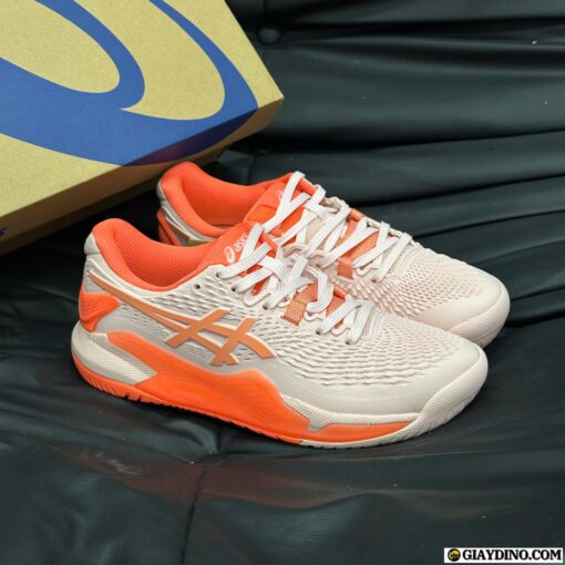 Giày Pickleball Asics Gel-Resolution 9 Oc Pearl Pink Sun Coral Cam Kem
