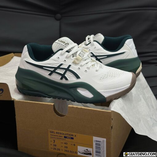 Giày Tennis Pickleball Asics Gel Resolution X Trắng Xanh Lá
