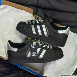 Giày Adidas Superstar Sò Đen Tem Vàng Gót Bạc Fullbox