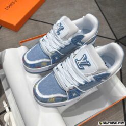 Giay Louis Vuitton LV Trainer Lvers Damier Trang Xanh Denim Giày Louis Vuitton LV Trainer Lvers Damier Trắng Xanh Denim