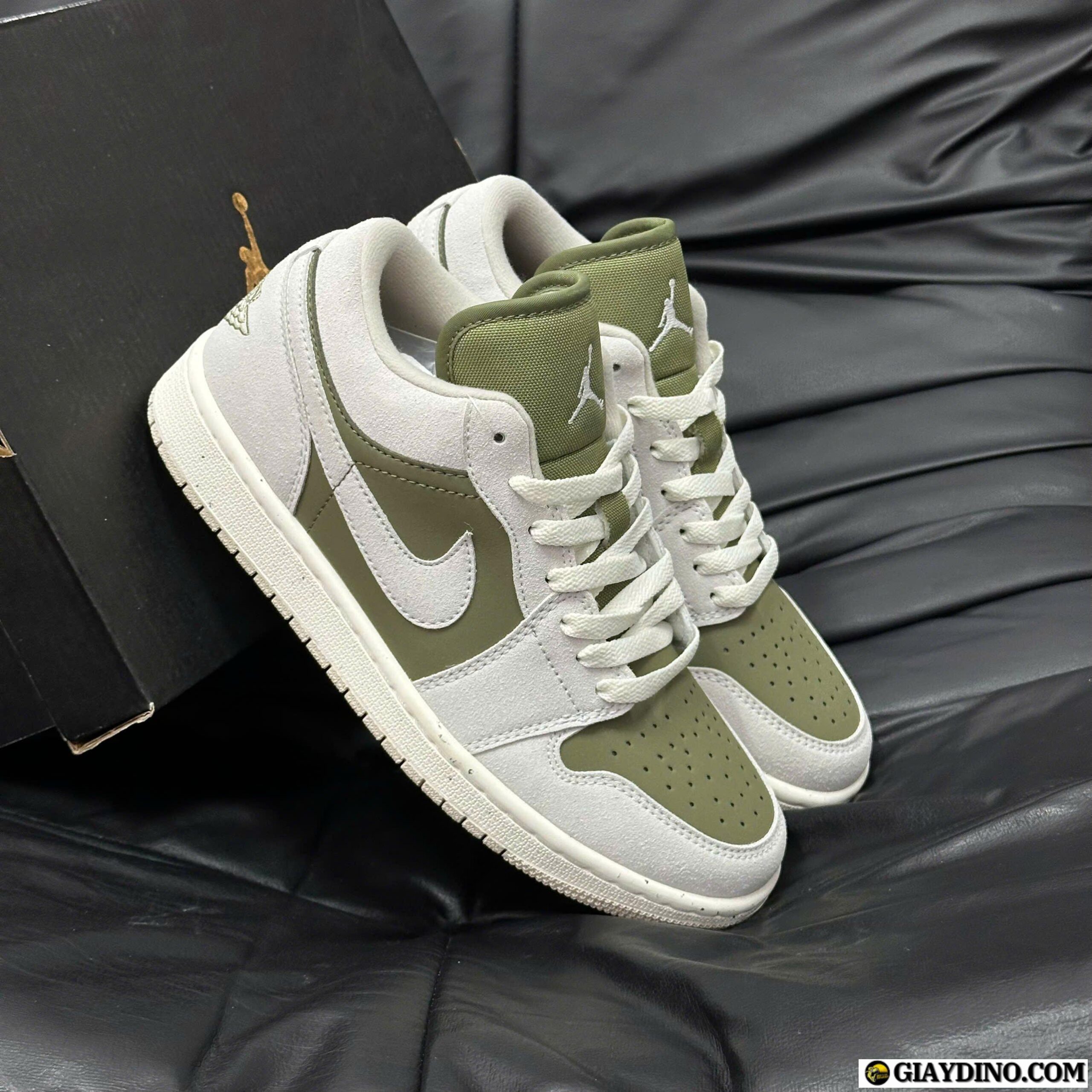 Giày Jordan 1 Low SE Medium Trắng Xanh Olive Cổ Thấp Giày Jordan 1 Low SE Medium Trắng Xanh Olive Cổ Thấp