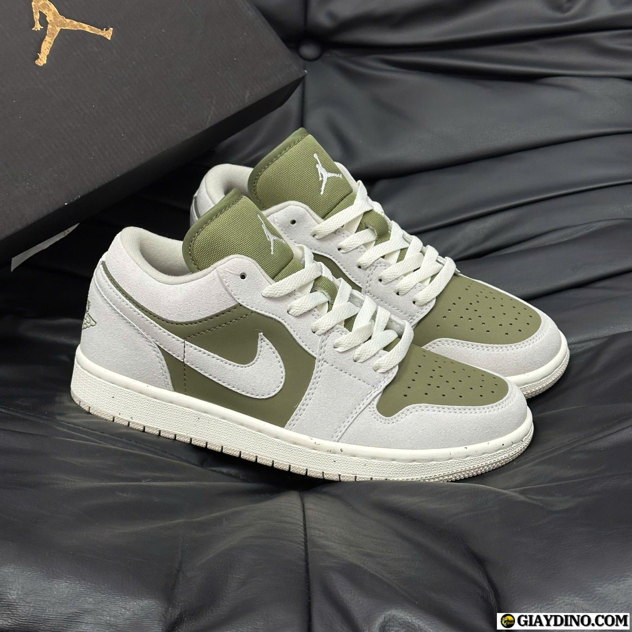 Giày Nike Air Jordan 1 Low SE Medium Olive Trắng Xanh Olive Giày Nike Air Jordan 1 Low SE Medium Olive Trắng Xanh Olive