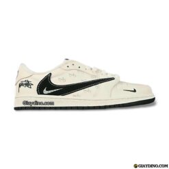 Giày Nike Air Jordan 1 Retro Low Travis Scott Stussy White Black