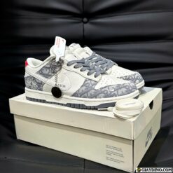 Giay Nike SB Dunk Low Top Dior White Gray Got Do Giày Nike SB Dunk Low Top Dior White Gray Gót Đỏ