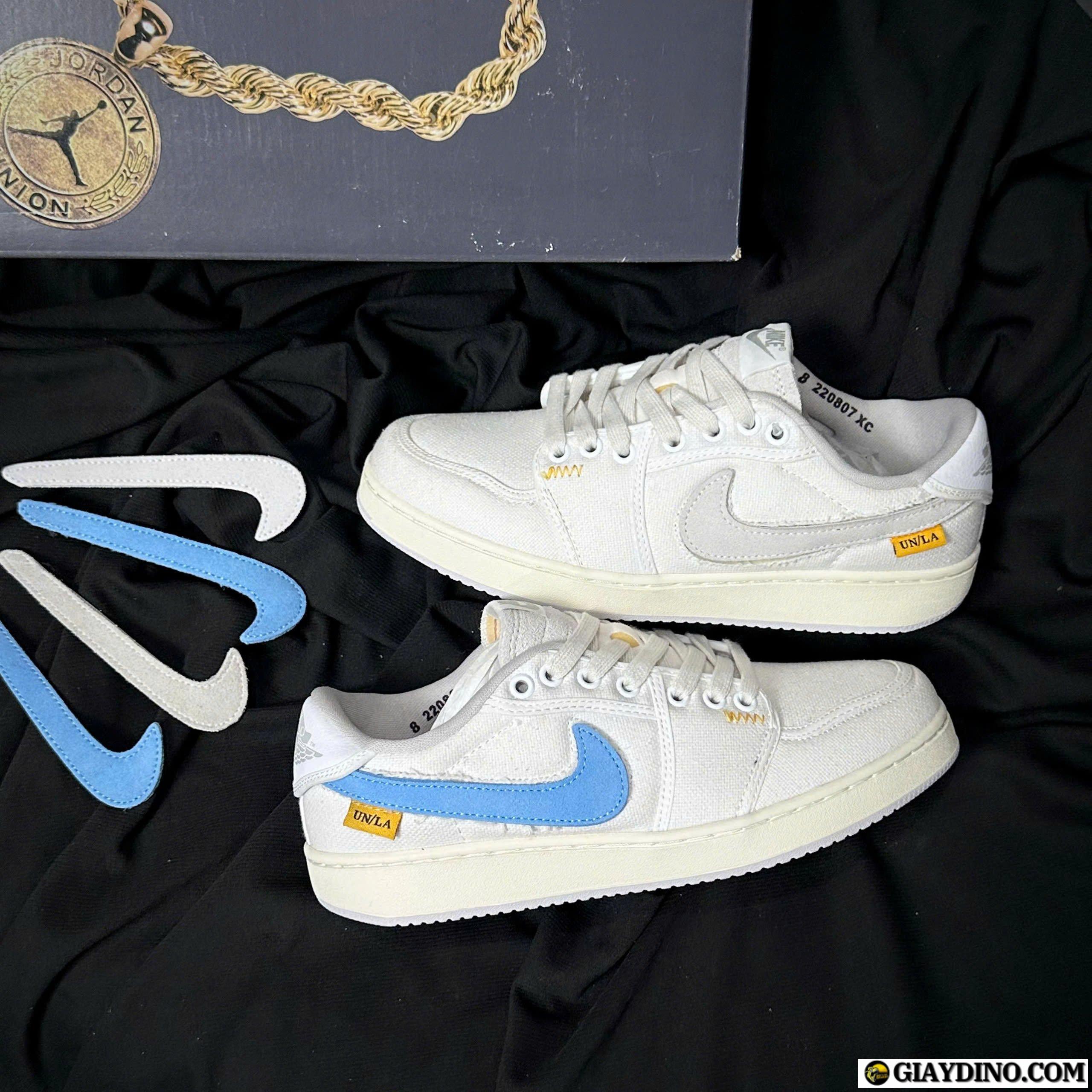 Giày Nike Union LA x Air Jordan 1 KO Low White Neutral Grey Thay Logo Giày Nike Union LA x Air Jordan 1 KO Low White Neutral Grey Thay Logo