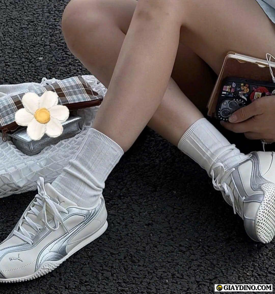 Giày Puma Bella V2 Leather Trắng Bạc Giày Puma Bella V2 Leather Trắng Bạc