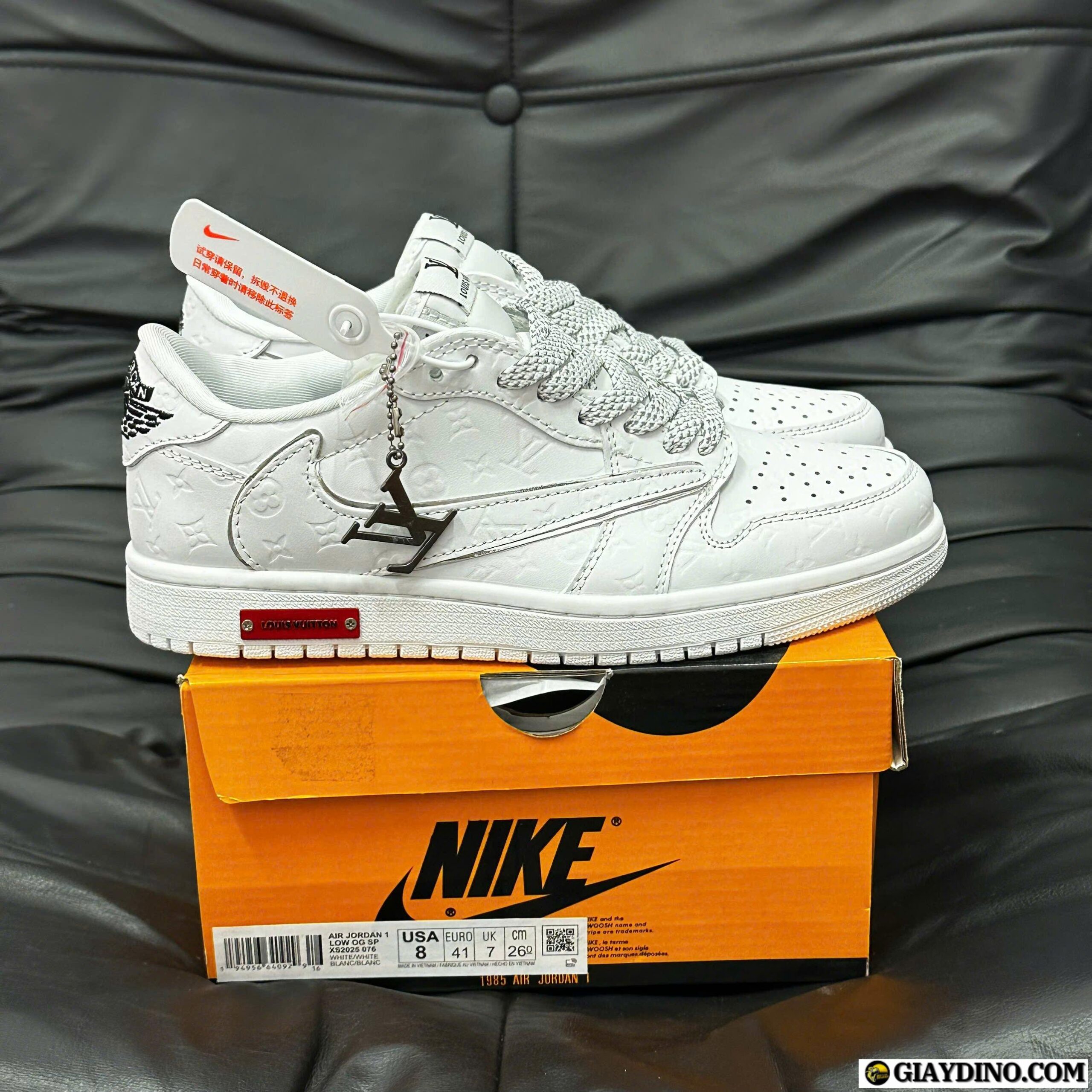 Giày Air Jordan 1 Low Travis Scott x LV White Silver Giày Air Jordan 1 Low Travis Scott x LV White Silver