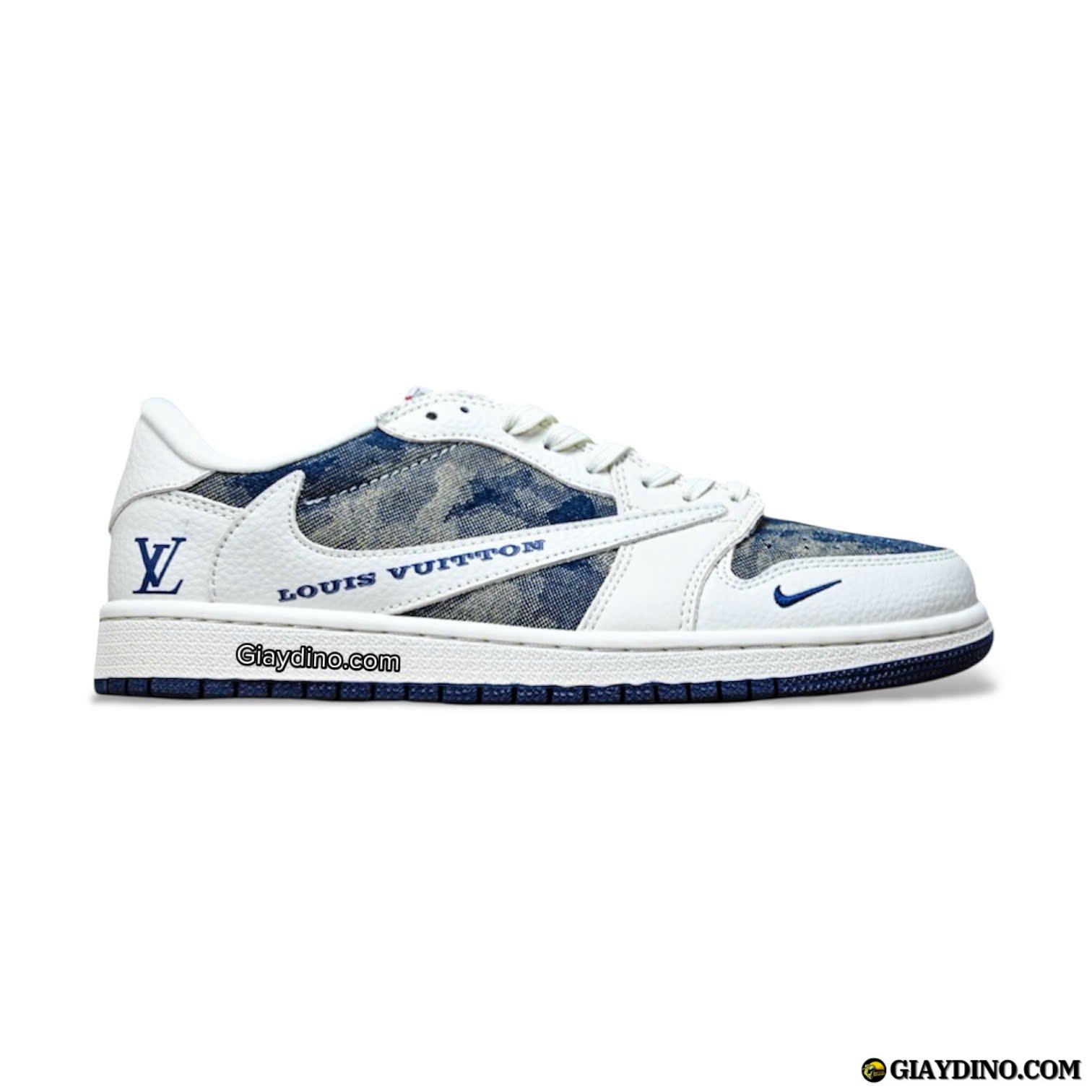 Giay Nike Air Jordan Low Travis LV White Cream Denim Blue Like Auth Giày Nike Air Jordan Low Travis LV White Cream Denim Blue Like Auth