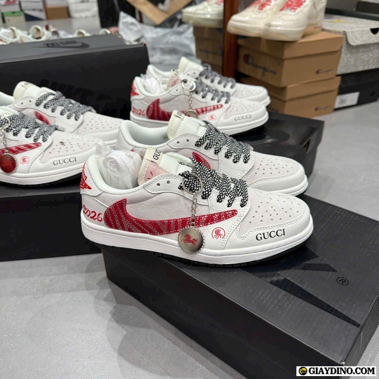 Giày Nike Air Jordan Low Travis Scott Gucci 2026 White Red Giày Nike Air Jordan Low Travis Scott Gucci 2026 White Red
