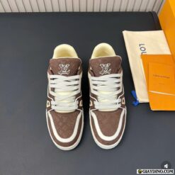 Giay LV Trainer Mocha Cream 1ACR5T Mau Nau Kem Sieu Cap Giày LV Trainer Mocha Cream 1ACR5T Màu Nâu Kem Siêu Cấp