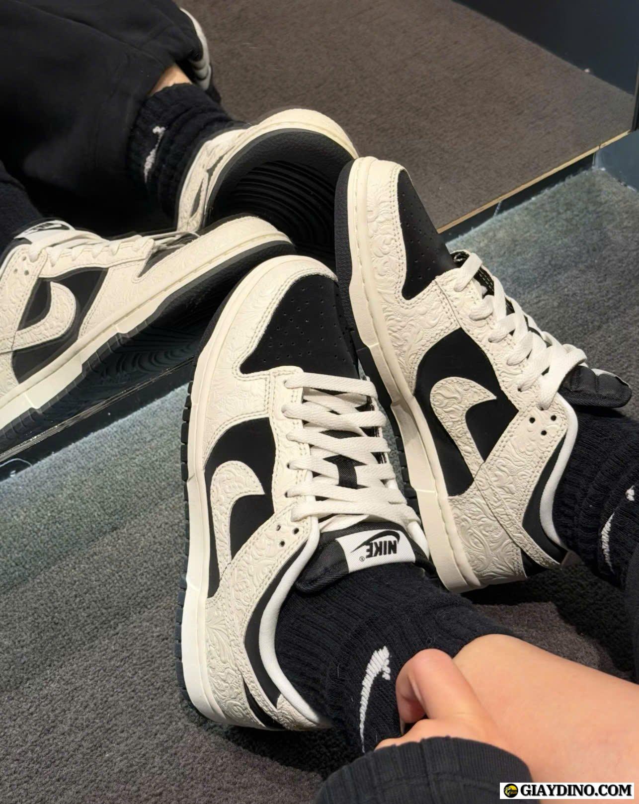 Giày Nike Dunk Low Embossed Baroque CNY Trắng Đen Giày Nike Dunk Embossed Baroque Black White IF3944-001