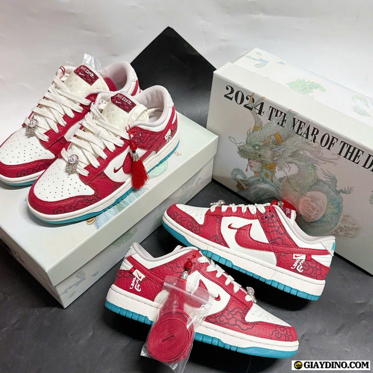 Giày Nike Dunk Low Bản Rồng Màu Trắng Xanh Đỏ Cao Cấp Giày Nike Dunk Low Dragon White Red Blue
