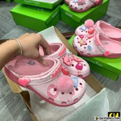 Dep Crocs Loopy Pink Full Box Kem Charm Dép Clog Unisex Crocs Classic Loopy Pink
