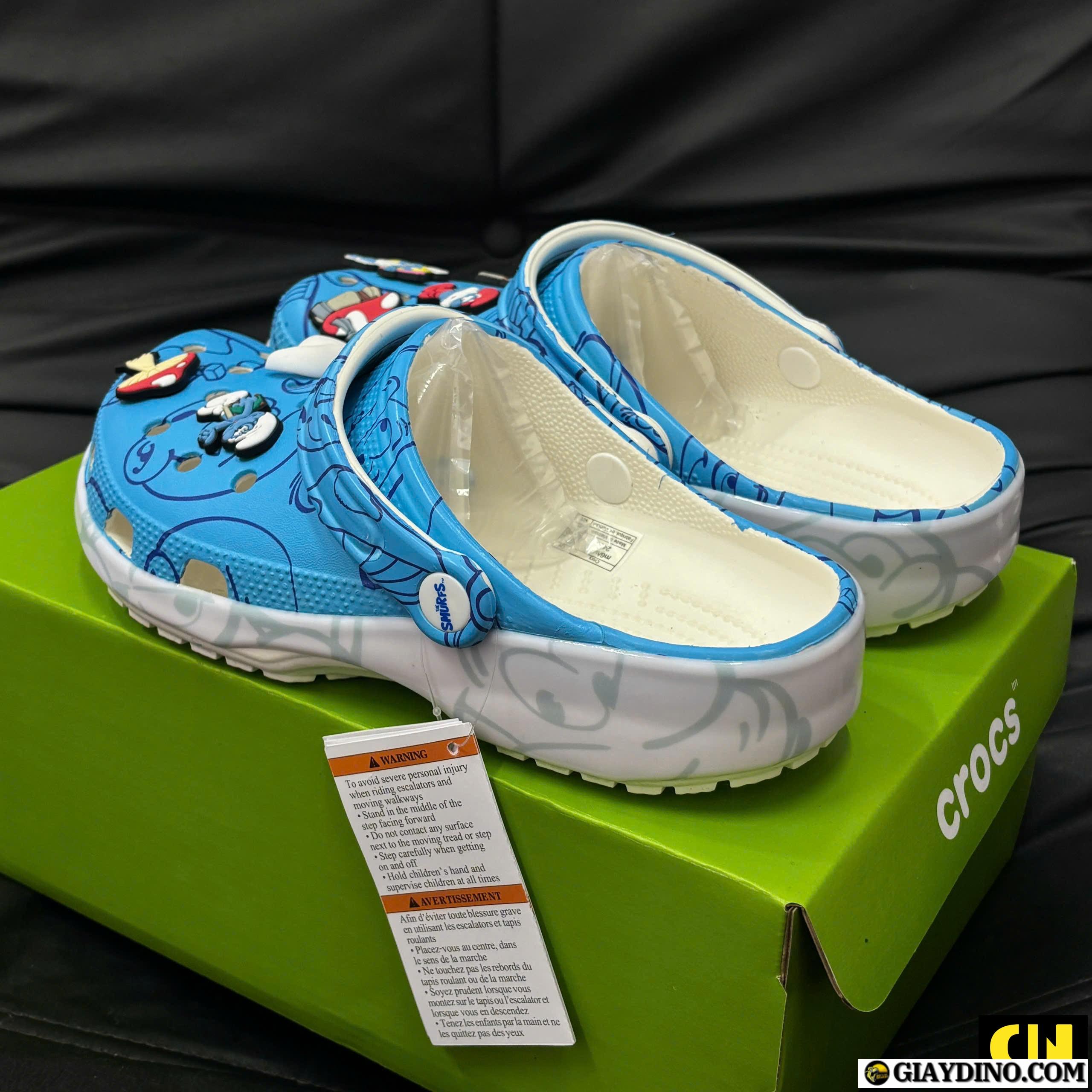 Dep Crocs Xi Trum Full Box Phu Kien Dép Crocs Classic Clog The Smurfs 210820-90H