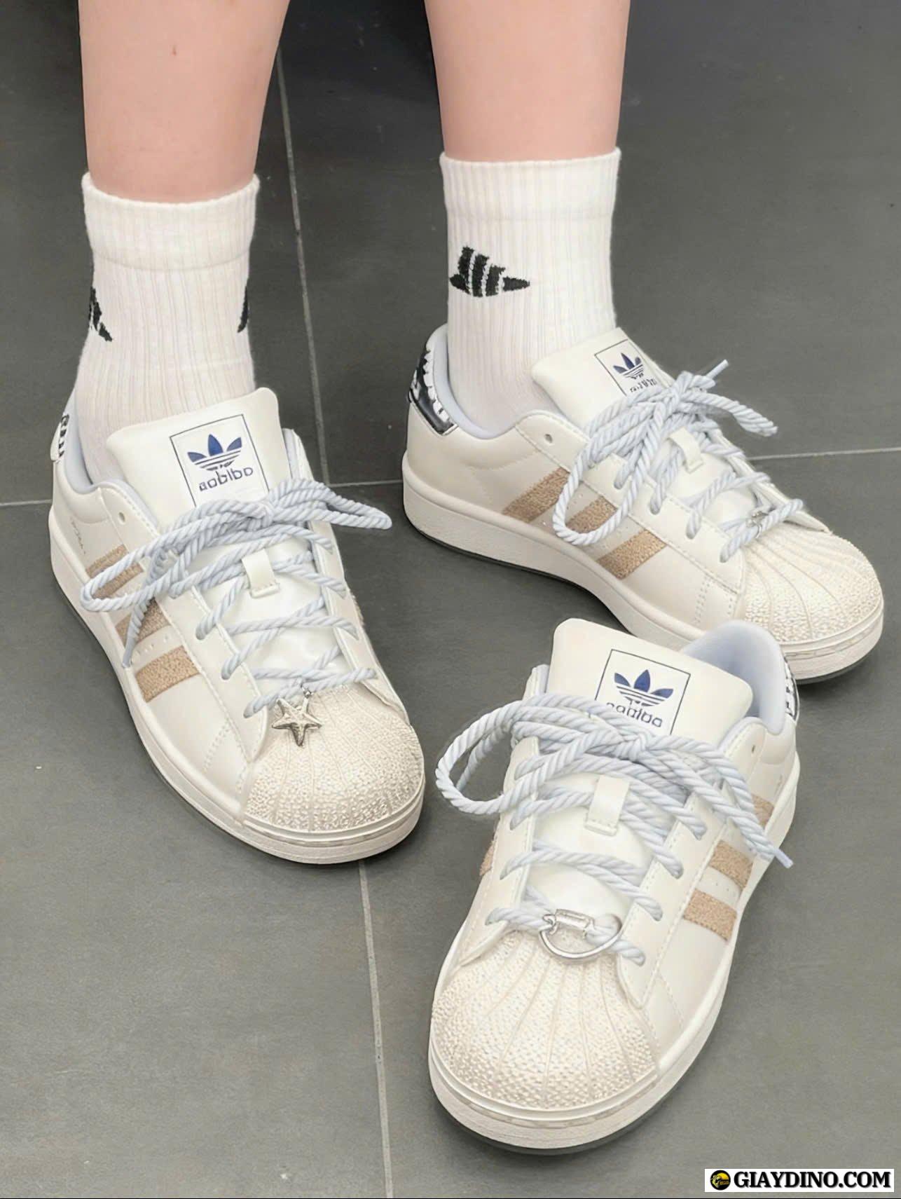 Giày Adidas Sò Superstar II Pearl White Dây Thừng Xanh Giày Adidas Sò Superstar II Pearl White Dây Thừng Xanh