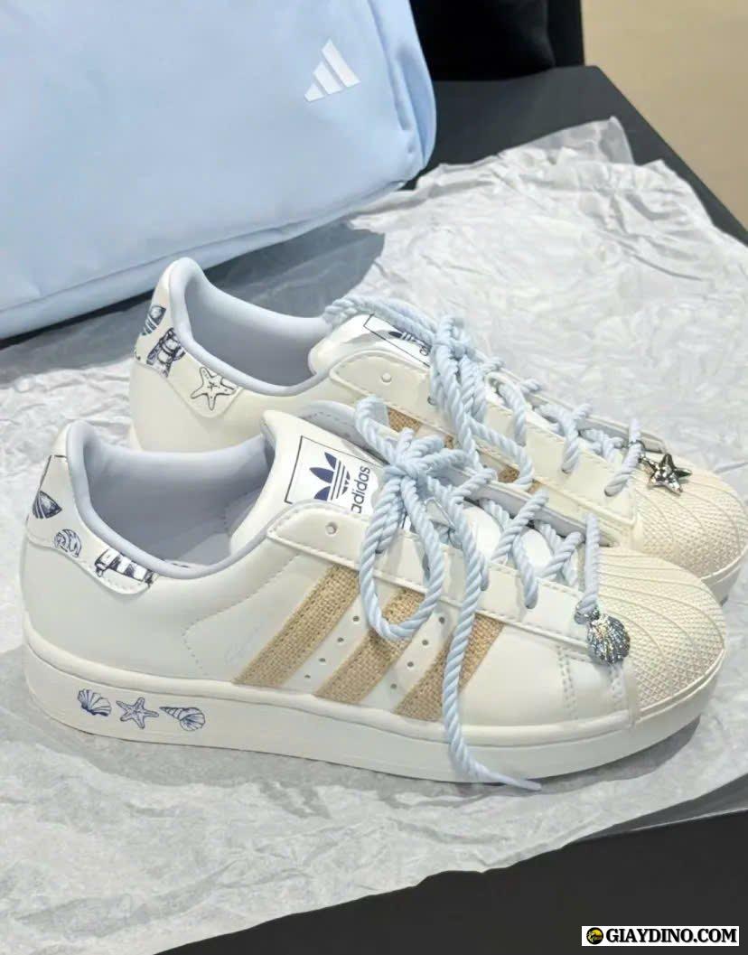 Giày Adidas Superstar II Pearl White Blue Brown Giày Adidas Superstar II Pearl White Blue Brown