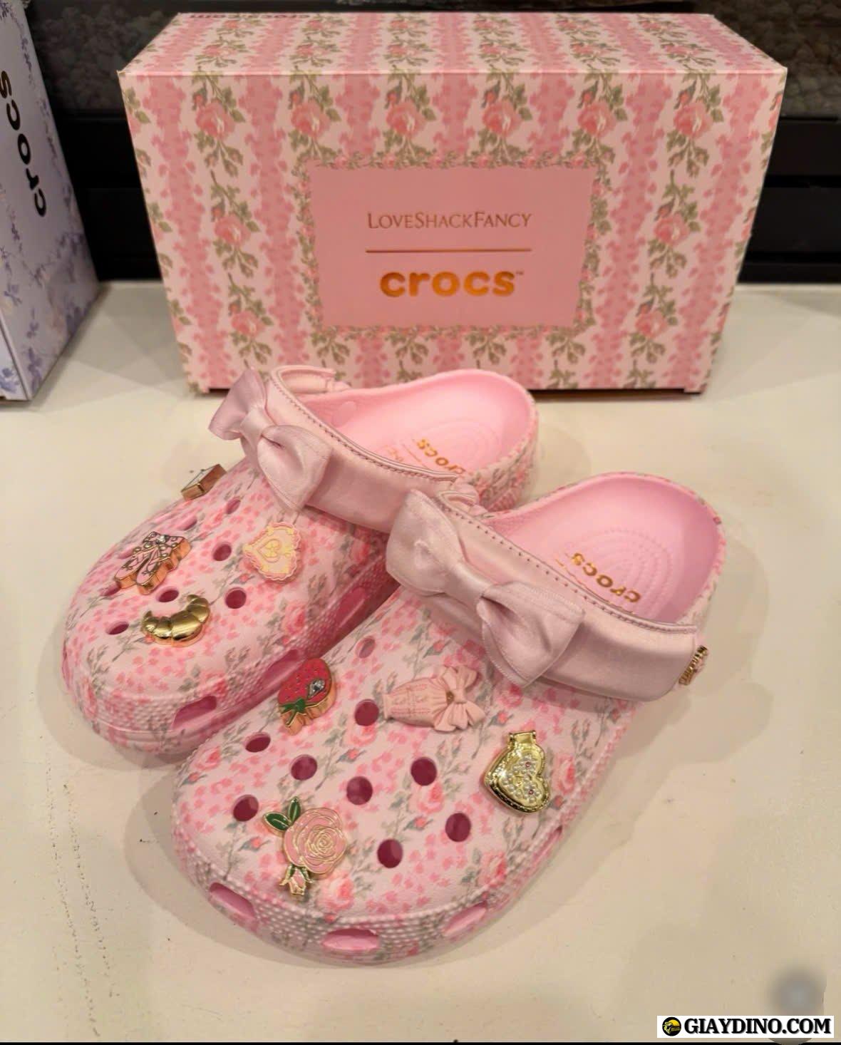 Giày Crocs Classic Love Shack Fancy Classic Clog White Pink Fullbox Giày Crocs Classic Love Shack Fancy Classic Clog White Pink Fullbox