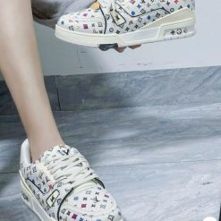 Giay Louis Vuitton LV Trainer 54 Beige White Multicolor Hoa Tiet Giày Louis Vuitton LV Trainer 54 Beige White Multicolor Họa Tiết