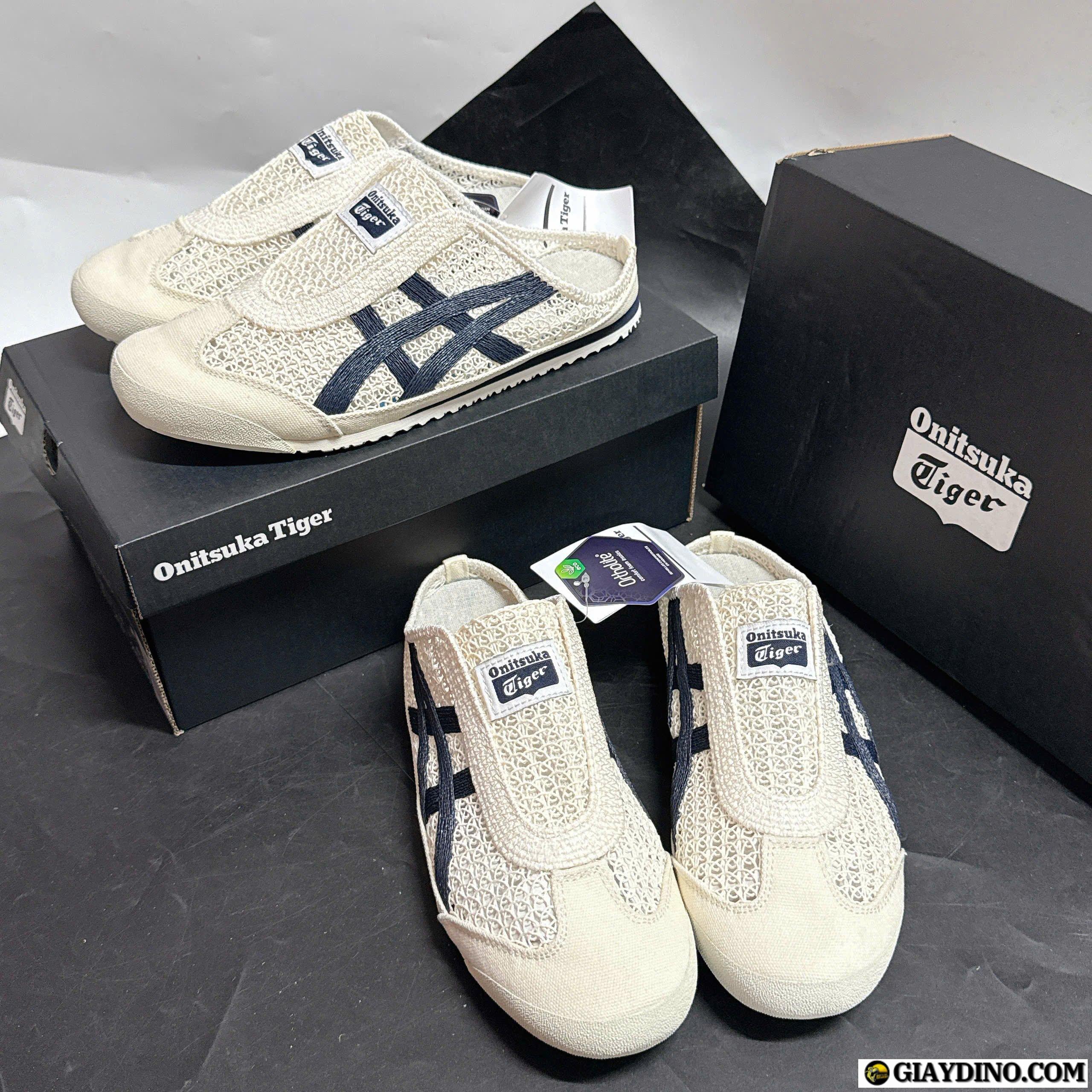 Giày Lười Nam Nữ Onitsuka Tiger Mexico 66 Slip Beige Navy Blue Giày Lười Nam Nữ Onitsuka Tiger Mexico 66 Slip Beige Navy Blue