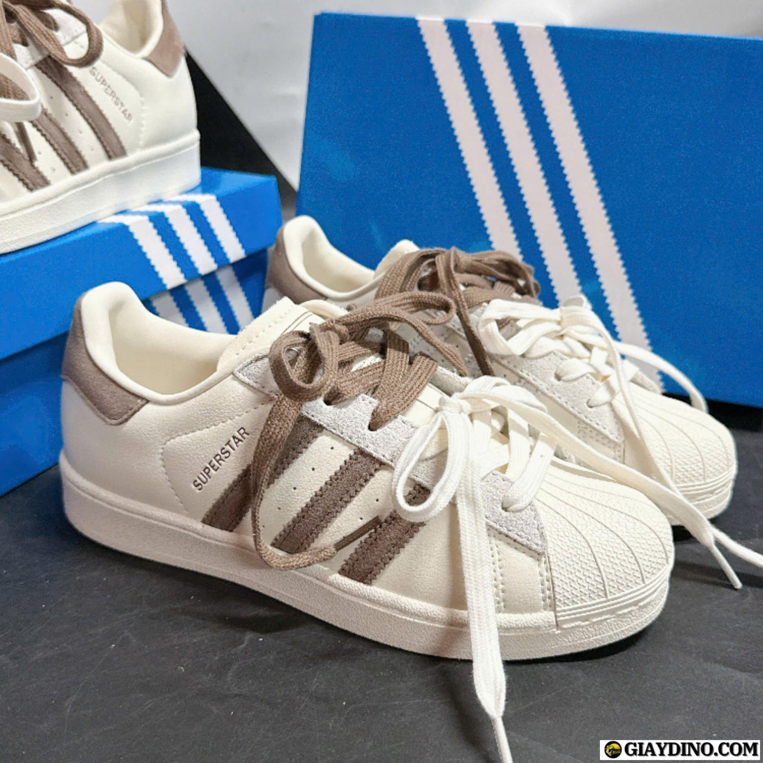 Giày Nữ Adidas Superstar Phối Màu Nâu Latte Giày Nữ Adidas Superstar Phối Màu Nâu Latte