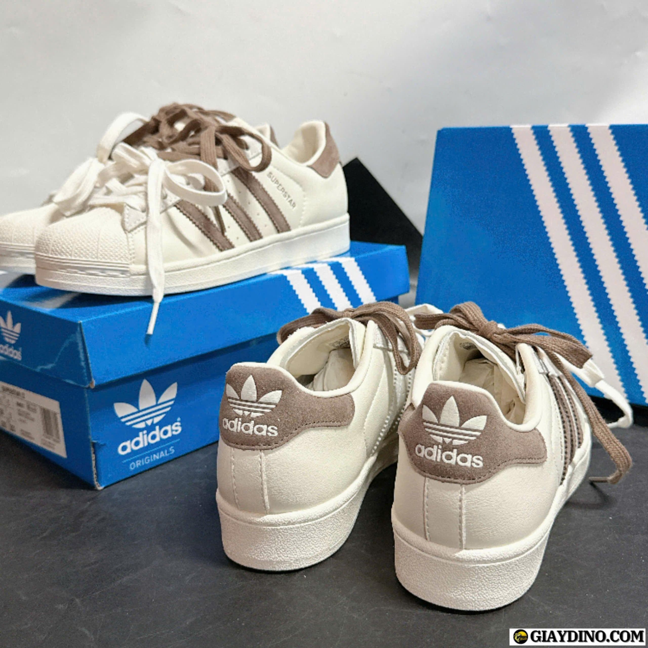 Giày Sneaker Adidas Superstar II Màu Trắng Kem Nâu Giày Sneaker Adidas Superstar II Màu Trắng Kem Nâu