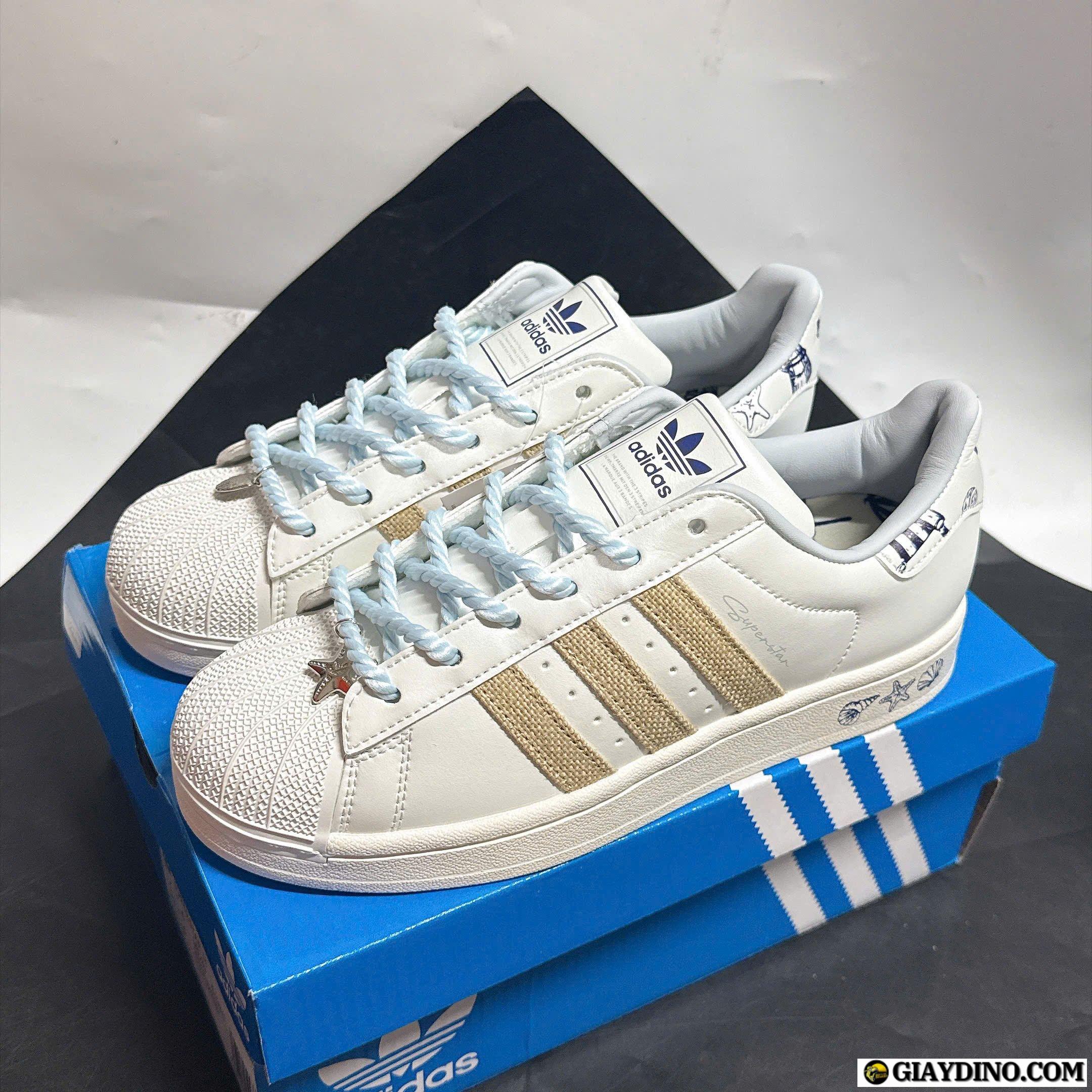 Giày Sneaker Adidas Superstar II Pearl White Nữ Nâu Xanh Giày Sneaker Adidas Superstar II Pearl White Nữ Nâu Xanh