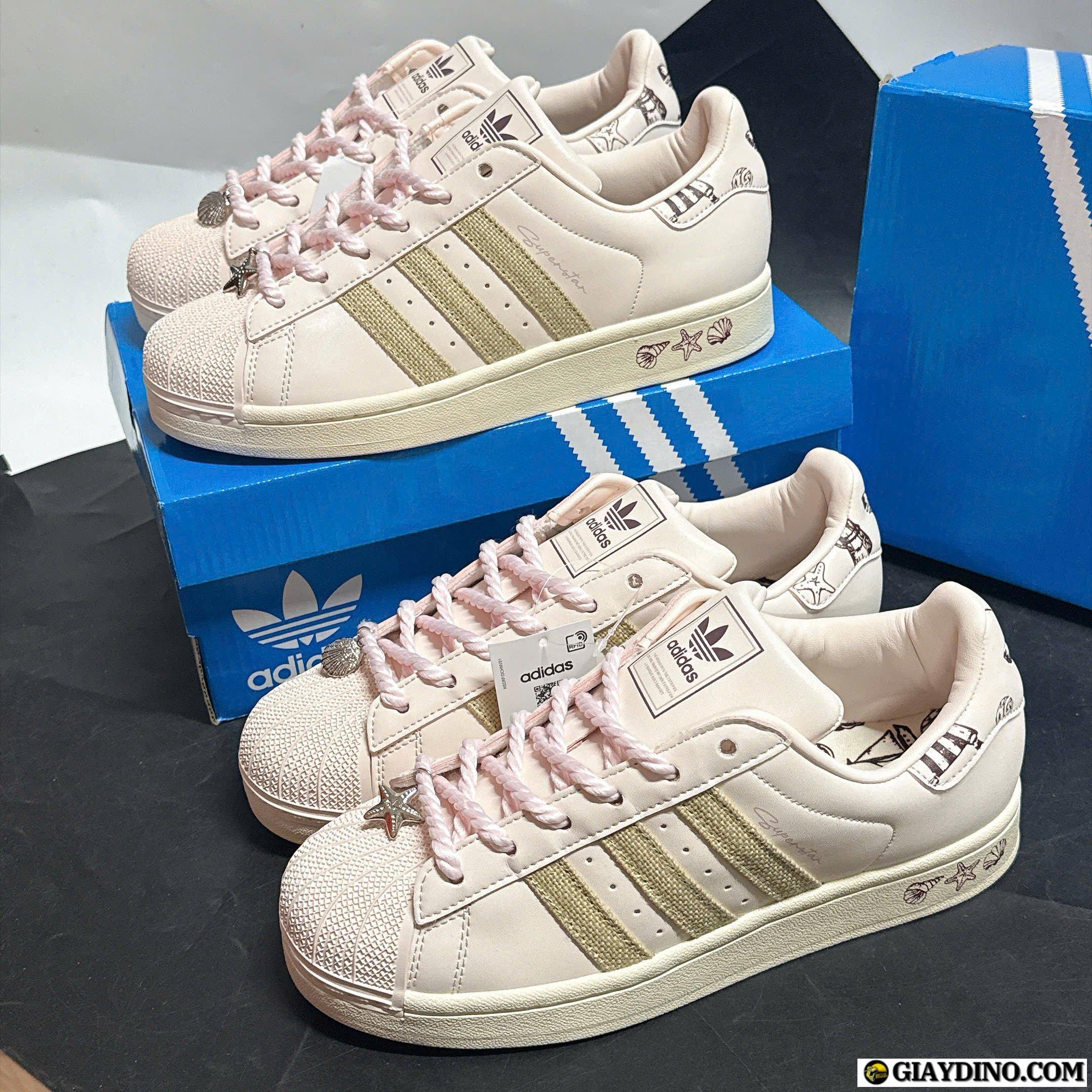 Giày Sneaker Adidas Superstar II Pink Pastel Brown Charm Sò Sao Biển Giày Sneaker Adidas Superstar II Pink Pastel Brown Charm Sò Sao Biển
