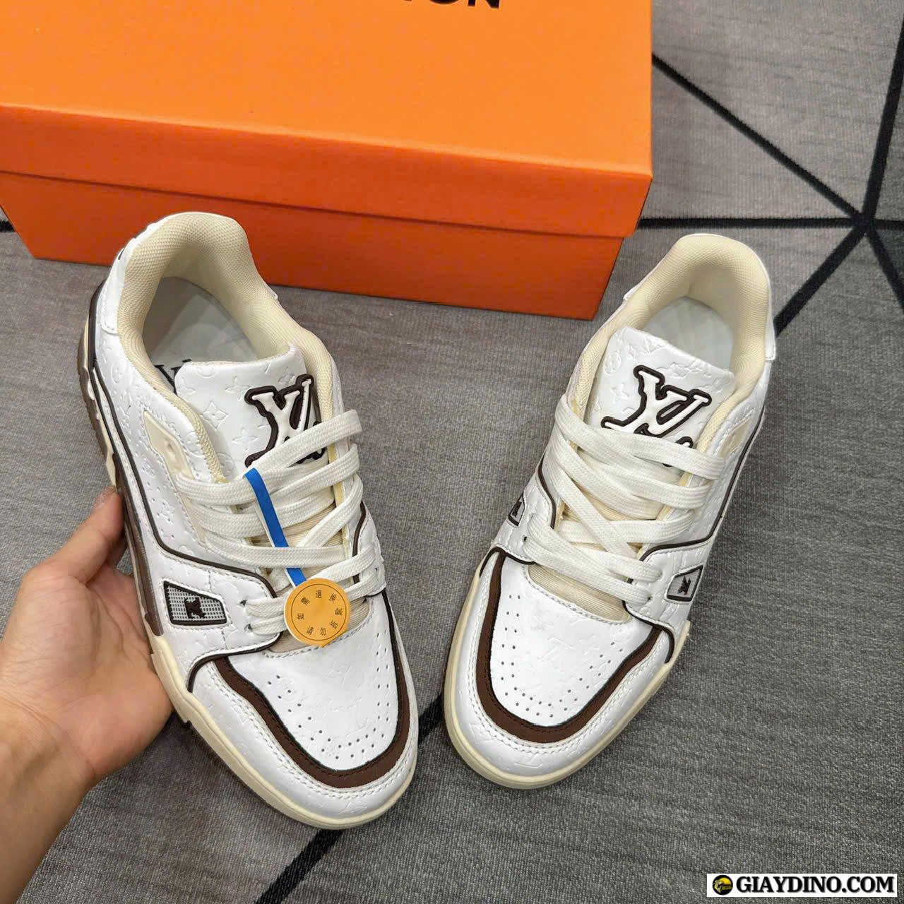 Giày Sneaker Nam Nữ Louis Vuitton LV Trainer Trắng Nâu Mocha Giày Sneaker Nam Nữ Louis Vuitton LV Trainer Trắng Nâu Mocha