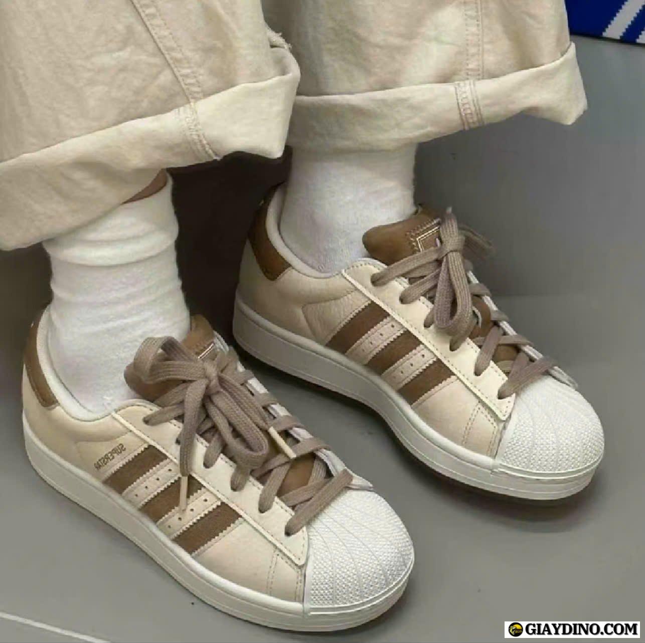 Giày Sneaker Nữ Adidas Superstar Phối Màu Nâu Latte Giày Sneaker Nữ Adidas Superstar Phối Màu Nâu Latte