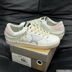Giay Sneaker Nu Golden Goose Superstar Mau Trang Got Hong Phan Dinh Da Giày Sneaker Nữ Golden Goose Superstar Màu Trắng Gót Hồng Phấn Đính Đá