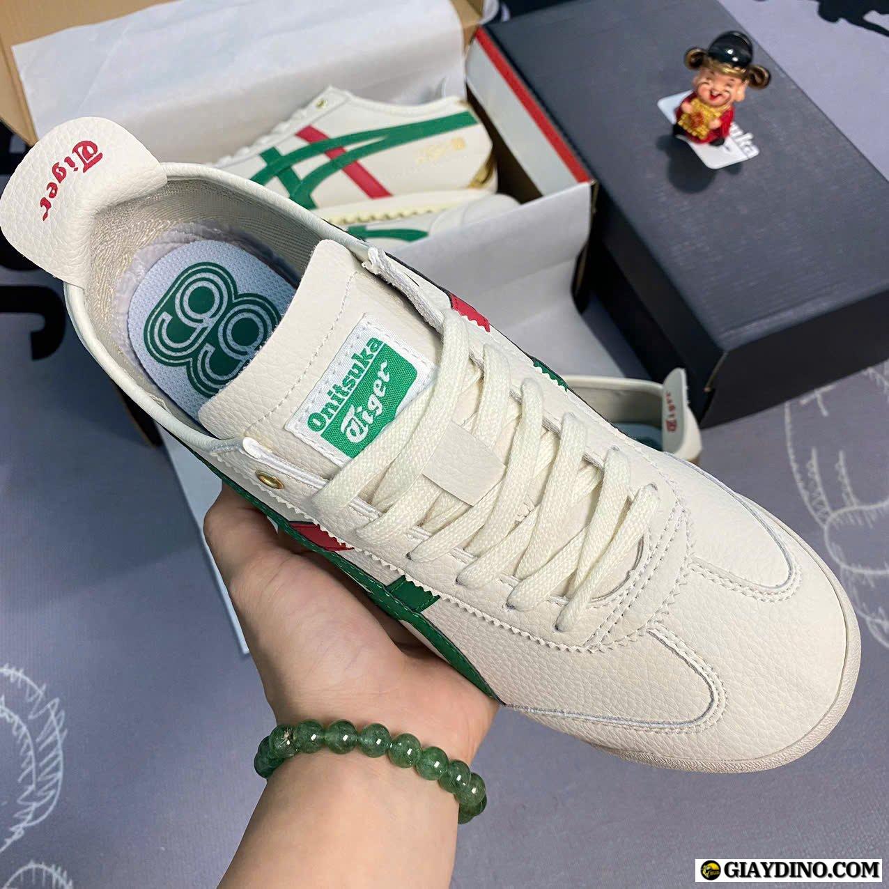 Giày Sneaker Onitsuka Tiger Mexico 66 Màu Trắng Kem Kẻ Xanh Lá Đỏ Giày Sneaker Onitsuka Tiger Mexico 66 Màu Trắng Kem Kẻ Xanh Lá Đỏ