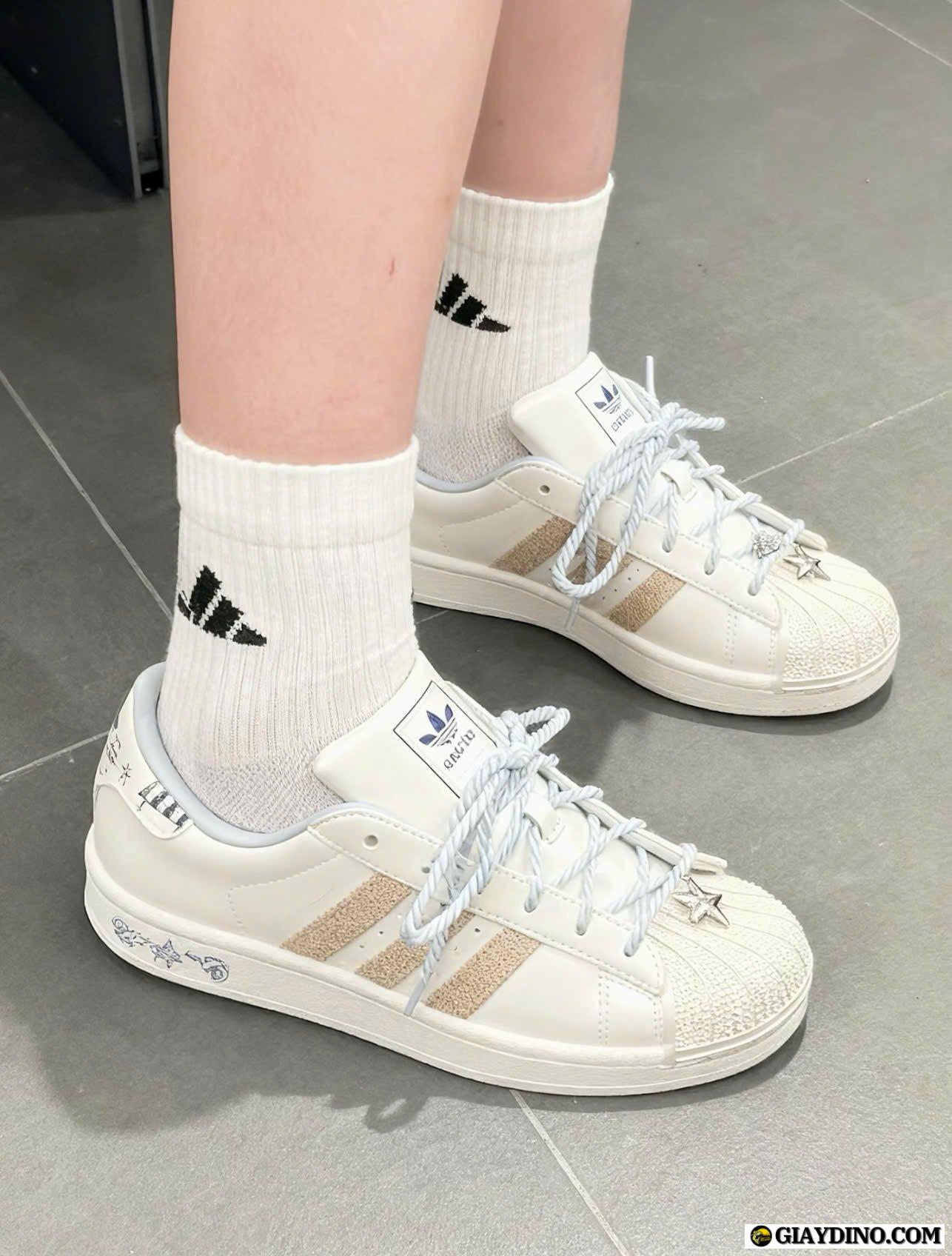 Giày Sò Superstar II Pearl White Cream Blue Giày Sò Superstar II Pearl White Cream Blue