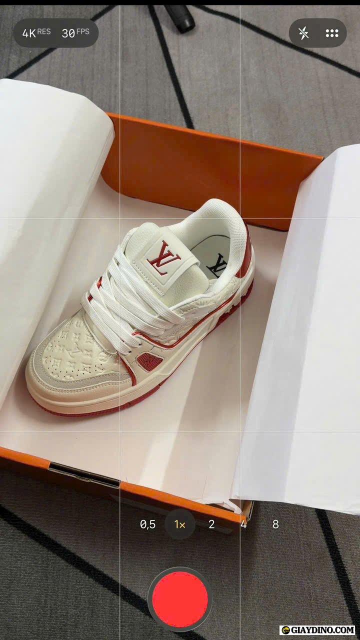 Giày Cổ Thấp Louis Vuitton LV Trainer 54 Red White Da Dập Nổi Monogram Giày Cổ Thấp Louis Vuitton LV Trainer 54 Red White Da Dập Nổi Monogram