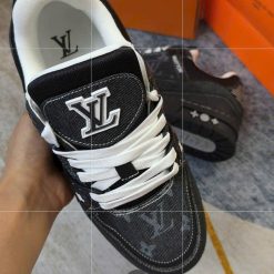 Giay The Thao Nam Nu Louis Vuitton LV Trainer Vai Denim Den Giày Thể Thao Nam Nữ Louis Vuitton LV Trainer Vải Denim Đen