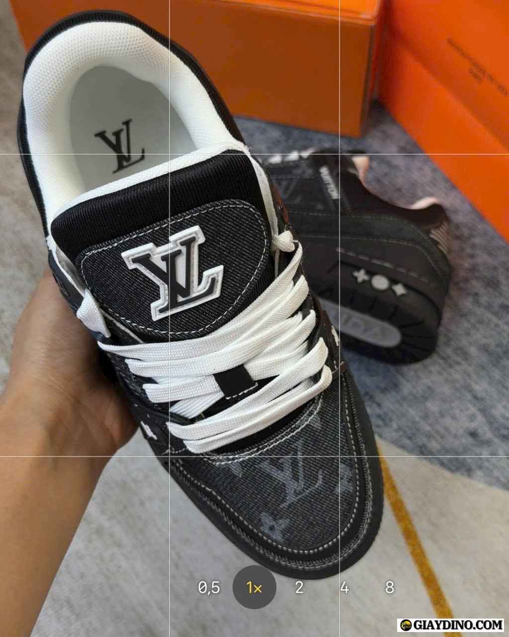 Giày Thể Thao Nam Nữ Louis Vuitton LV Trainer Vải Denim Đen Giày Thể Thao Nam Nữ Louis Vuitton LV Trainer Vải Denim Đen